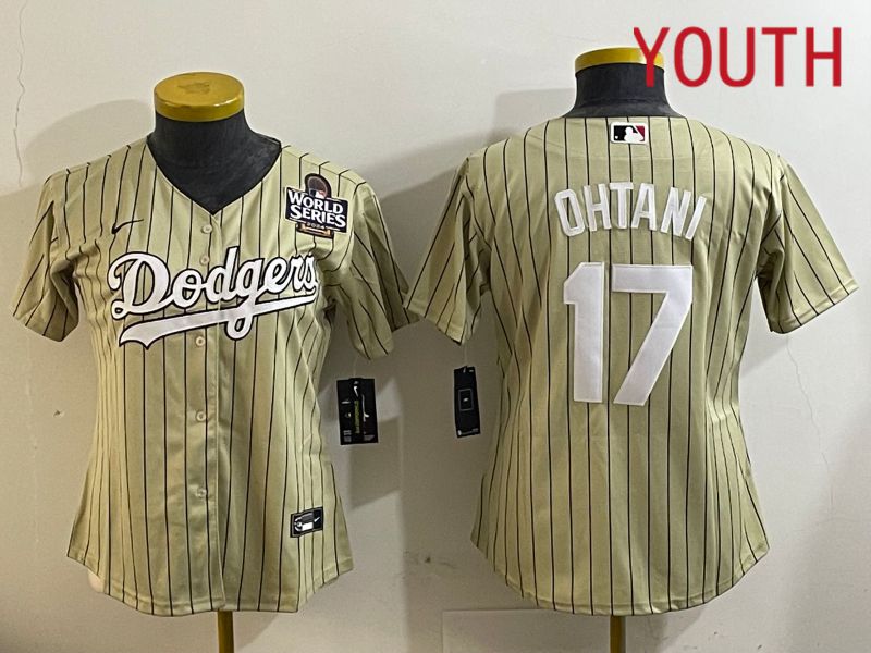 Youth Los Angeles Dodgers #17 Ohtani Green Stripe Game 2024 Nike MLB Jersey style 6->youth mlb jersey->Youth Jersey